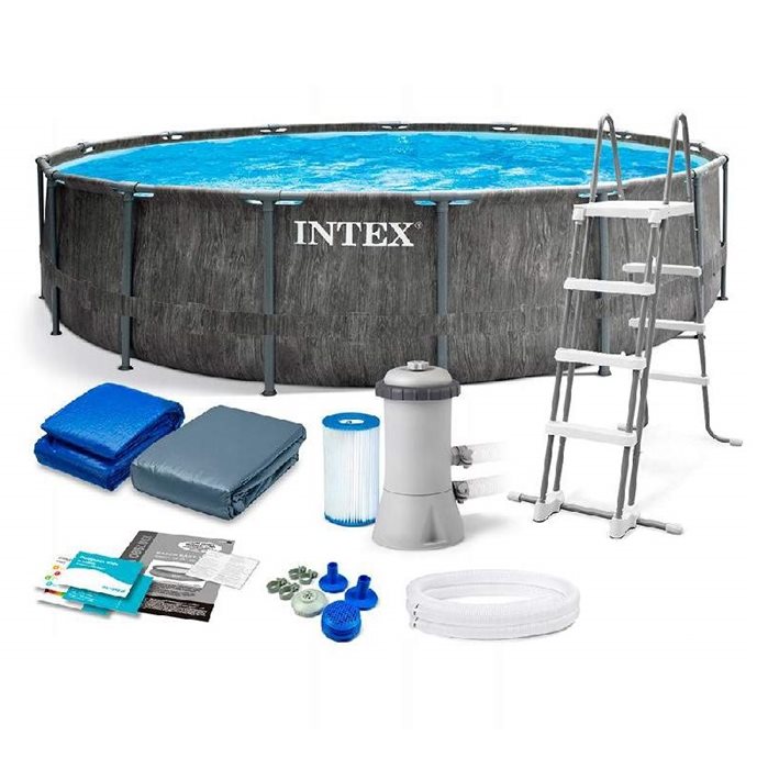 INTEX 26744 - בריכת עמודים עגולה אולטרה דמוי עץ גרפיט 549/122