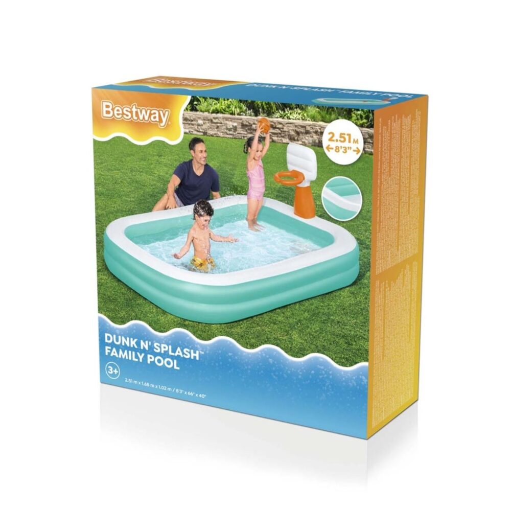 BESTWAY 54445 - בריכה מתנפחת לילדים מלבנית עם כדורסל 2.51×1.68×1.02 ס״מ