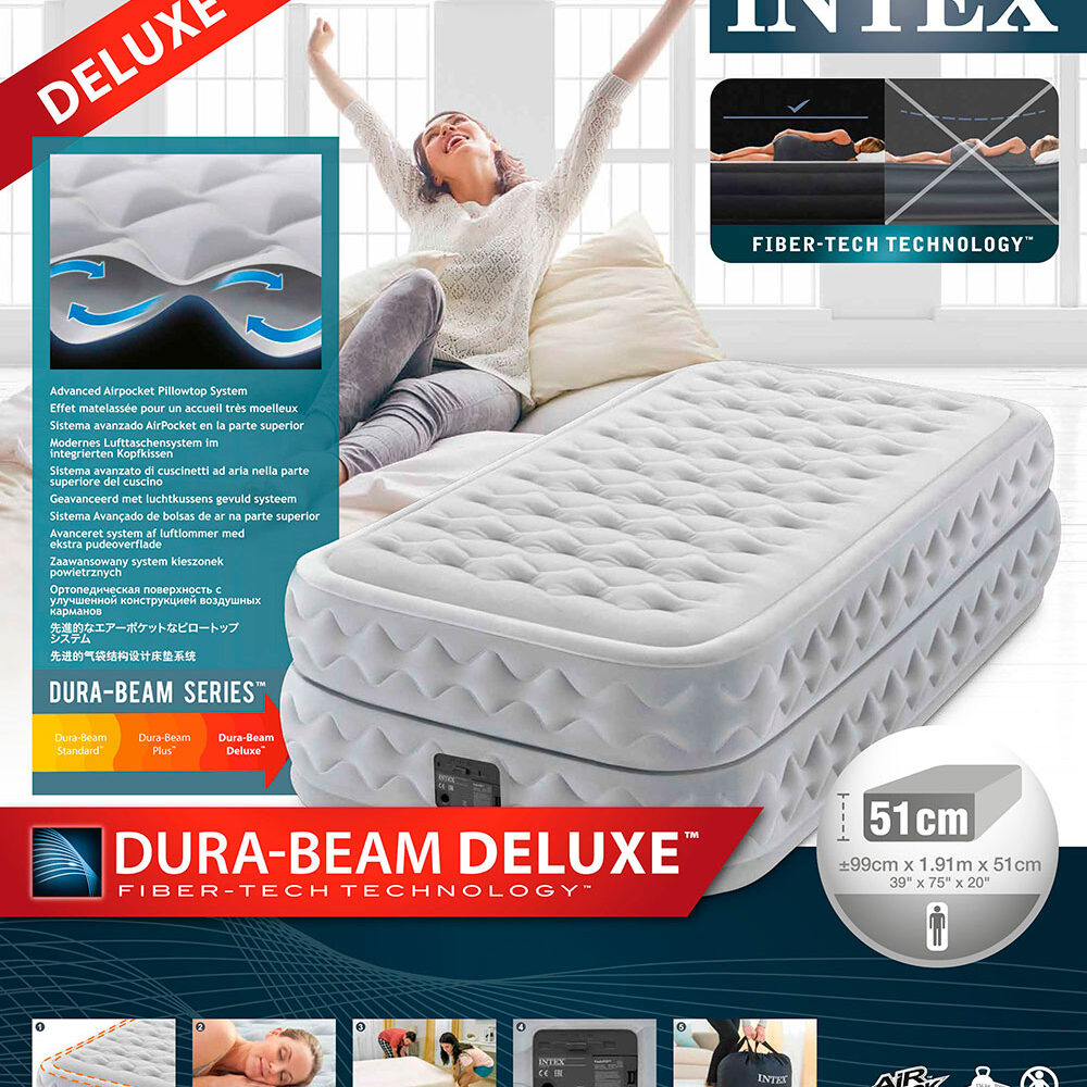INTEX 64488 - מזרן מתנפח יחיד מרופד ו עם משאבה מובנית – BCOOL – תמונה 3