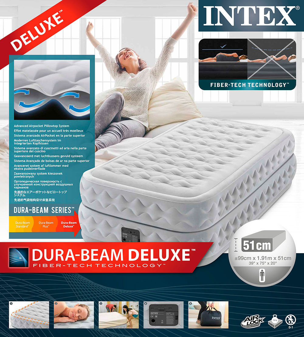 INTEX 64488 - מזרן מתנפח יחיד מרופד ו עם משאבה מובנית – BCOOL – תמונה 3