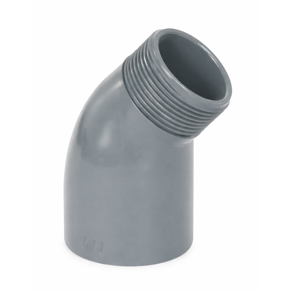 ברך 45° PVC (מעורבת) – 63 מ״מ (הדבקה) ל-2" הברגה זכר | מק״ט 7302563
