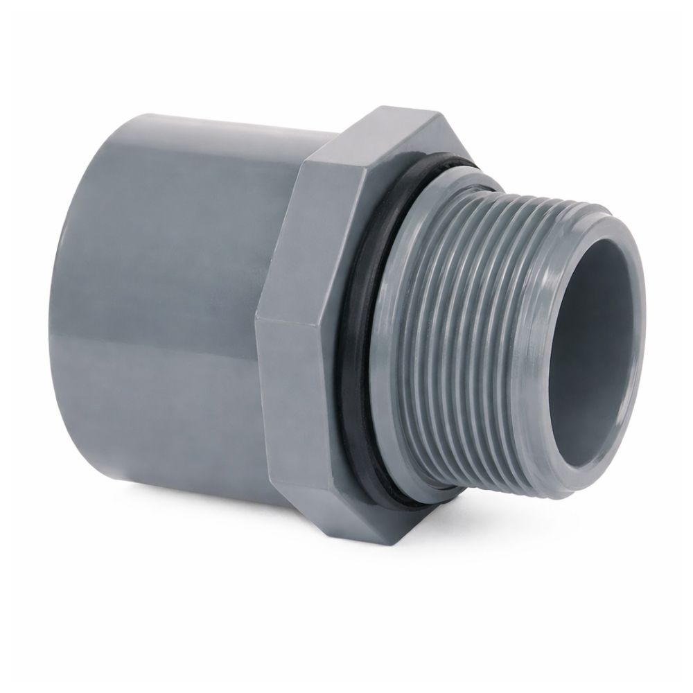מתאם מעבר PVC עם אטם (O-Ring) – 50 מ״מ (הדבקה) ל-1 1/2" הברגה זכר – BCOOL