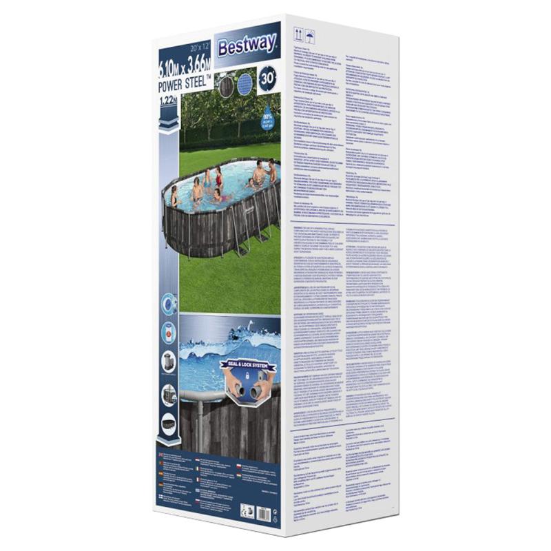 בריכה אובלית BESTWAY 5611R דמוי עץ 610×366×122 ס״מ עם משאבת 1500 גלון, סולם וכיסוי – BCOOL – תמונה 4