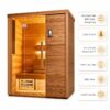 סאונה יבשה מלבנית Onyx-1709 עם חיפוי עץ אופקי ופאנל אבן דקורטיבי
