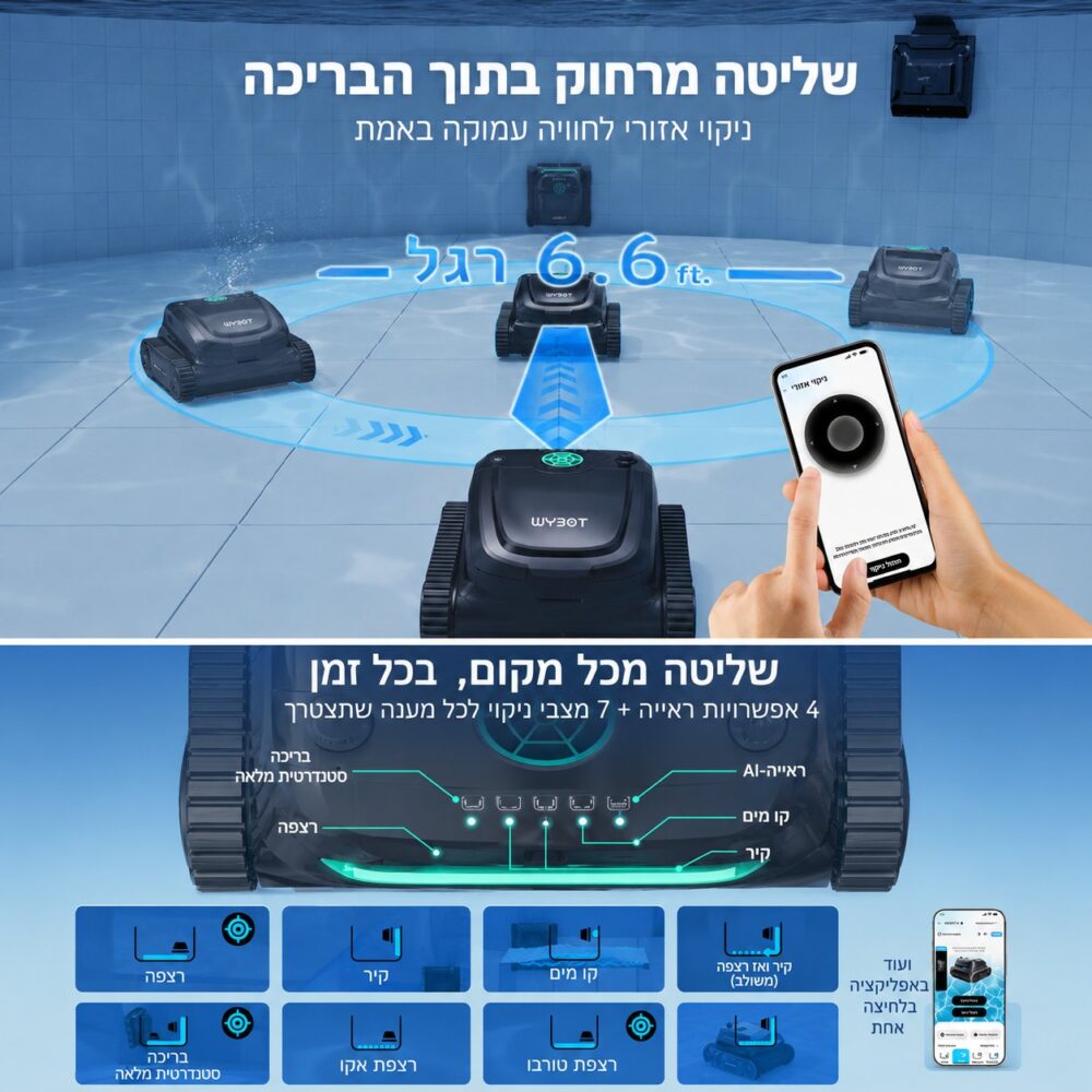 WYBOT S2 Solar Vision – רובוט אלחוטי לבריכות עם עמדת עגינה סולארית – תמונה 6