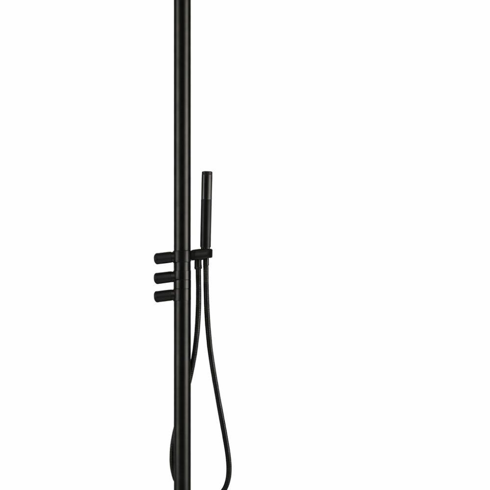 מקלחון חוץ עומד AURA BLACK MATTE עם ראש גשם ומזלף יד