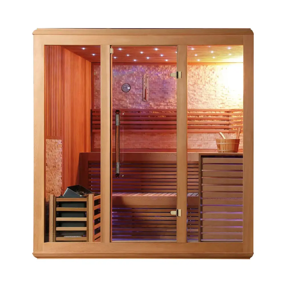 סאונה יבשה Crystal, 220×170 ס״מ, עם חיפוי אבן דקורטיבי – BCOOL
